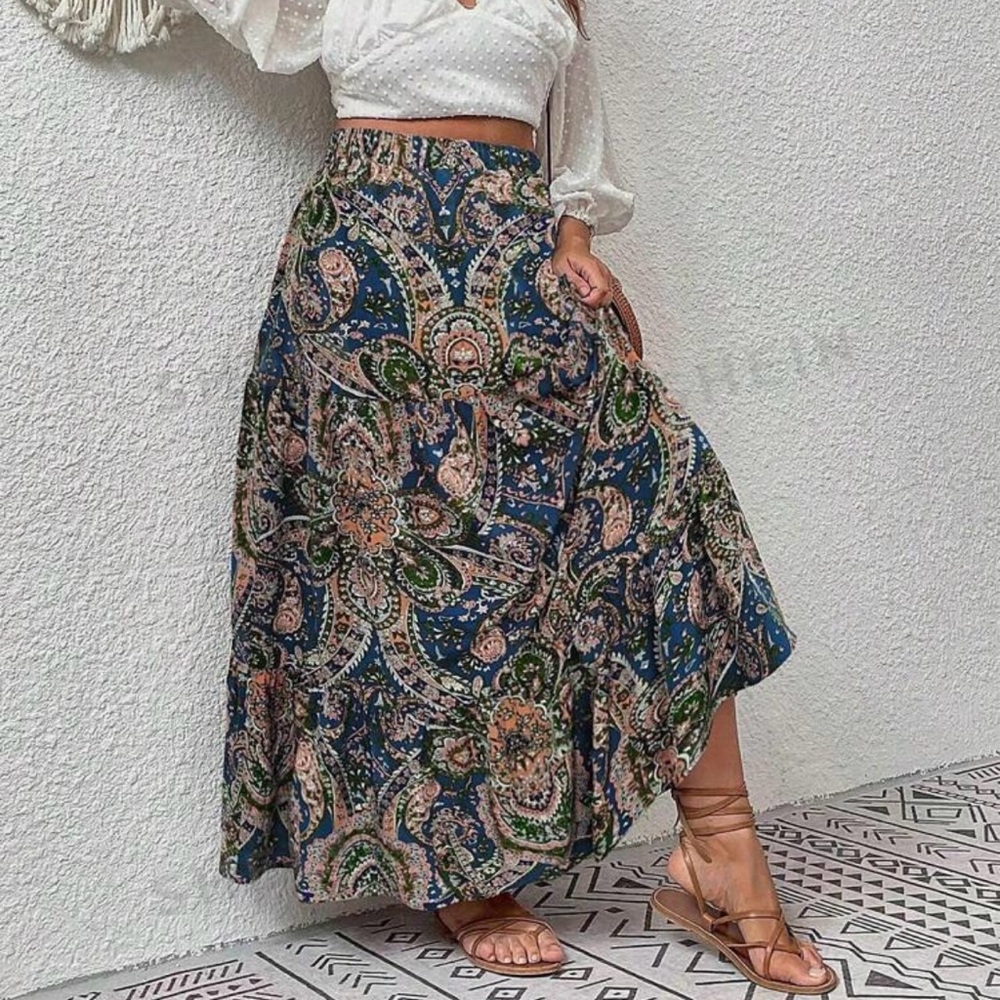 Maxi Paisley Tiered Skirt